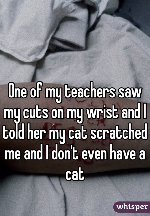 One of my teachers saw my cuts on my wrist and I told her my cat scratched me and I don't even have a cat 