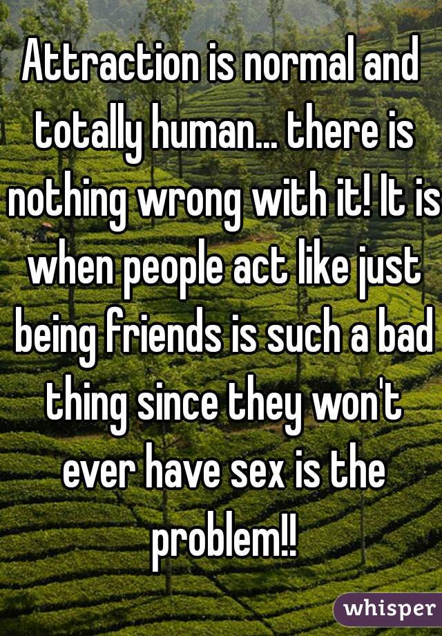 Attraction is normal and totally human... there is nothing wrong with it! It is when people act like just being friends is such a bad thing since they won't ever have sex is the problem!!