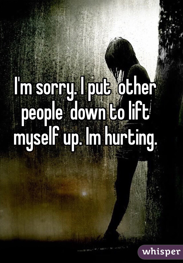 I'm sorry. I put  other people  down to lift myself up. Im hurting.