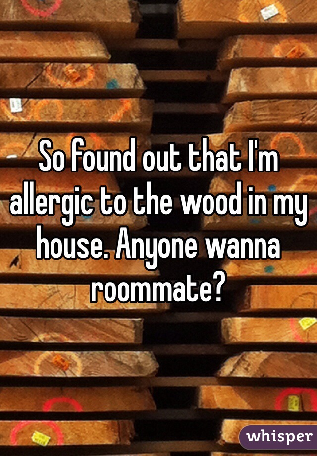 So found out that I'm allergic to the wood in my house. Anyone wanna roommate?