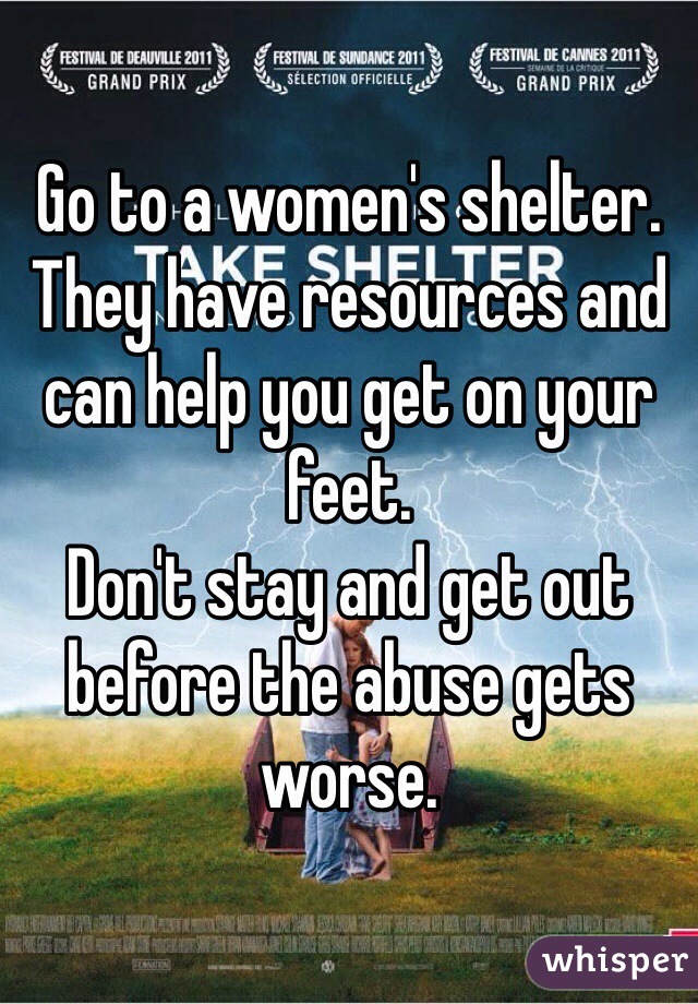 Go to a women's shelter. They have resources and can help you get on your feet. 
Don't stay and get out before the abuse gets worse. 