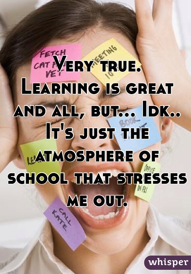 Very true. 
Learning is great and all, but... Idk.. It's just the atmosphere of school that stresses me out.