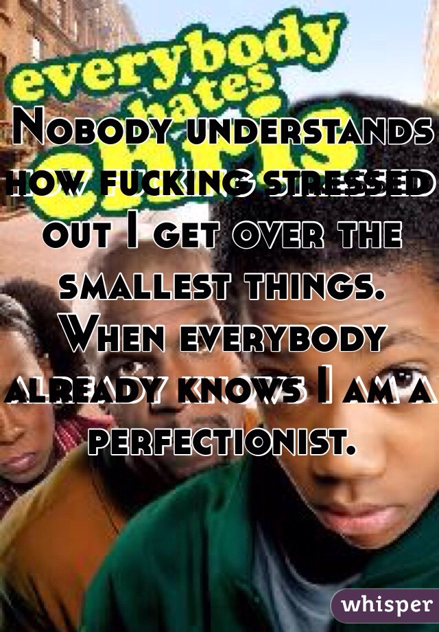 Nobody understands how fucking stressed out I get over the smallest things. When everybody already knows I am a perfectionist. 