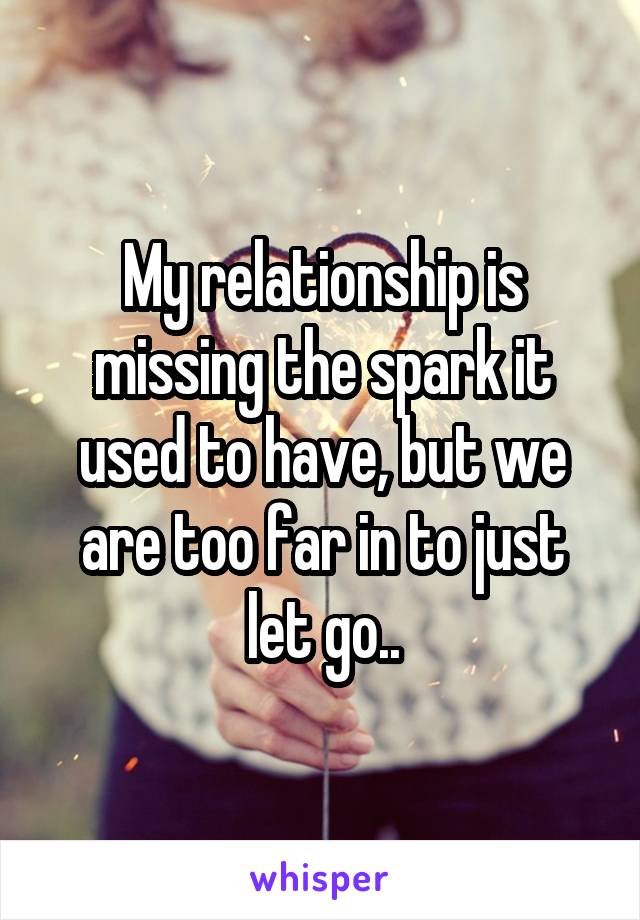 My relationship is missing the spark it used to have, but we are too far in to just let go..