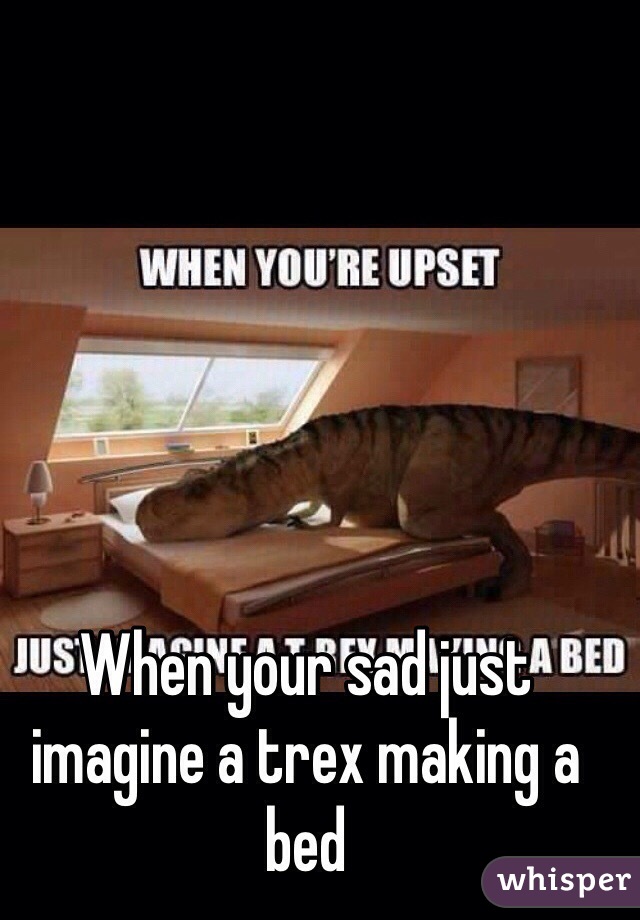 When your sad just imagine a trex making a bed 