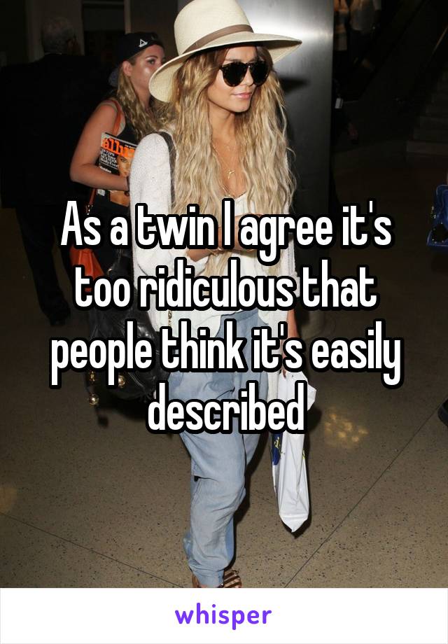 As a twin I agree it's too ridiculous that people think it's easily described