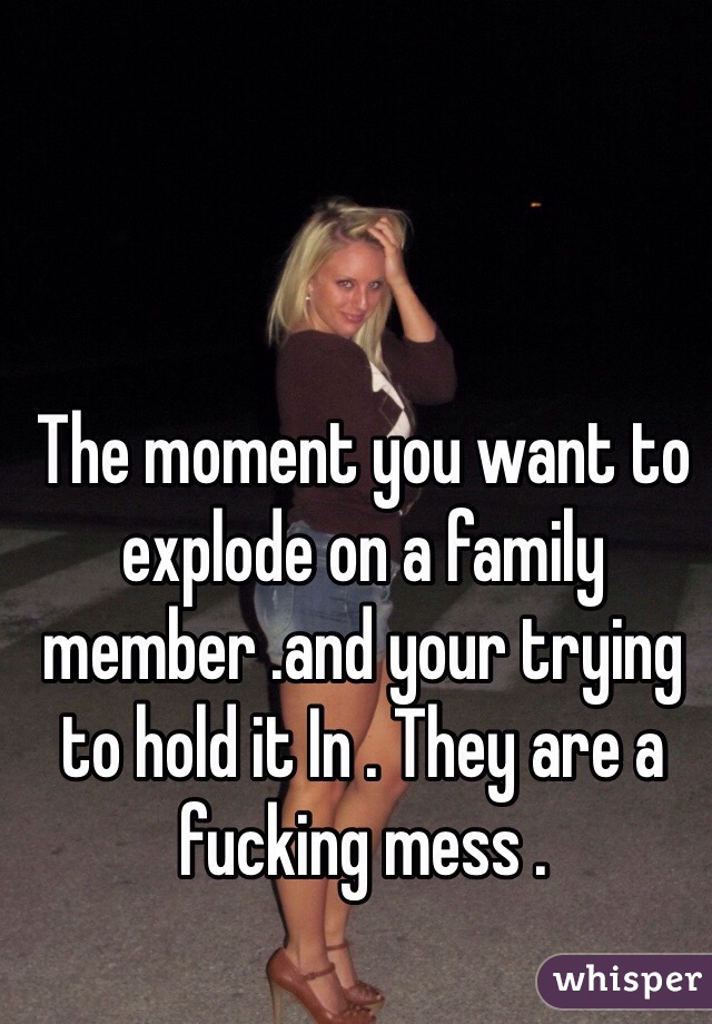 The moment you want to explode on a family member .and your trying to hold it In . They are a fucking mess . 