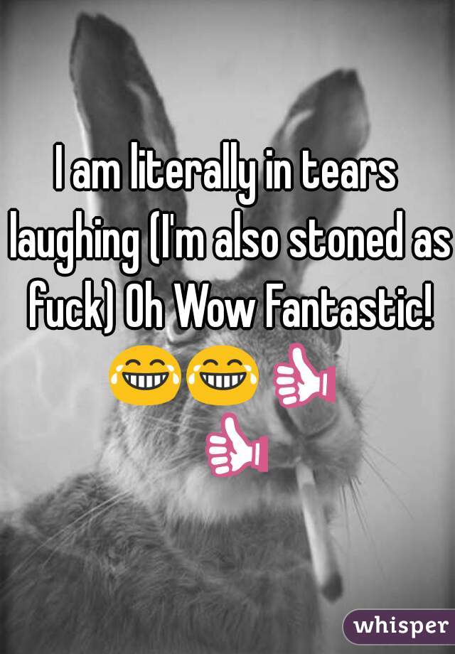 I am literally in tears laughing (I'm also stoned as fuck) Oh Wow Fantastic! 😂😂👍   👍 