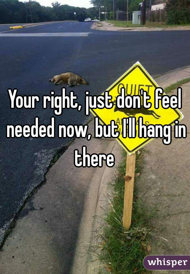 Your right, just don't feel needed now, but I'll hang in there 