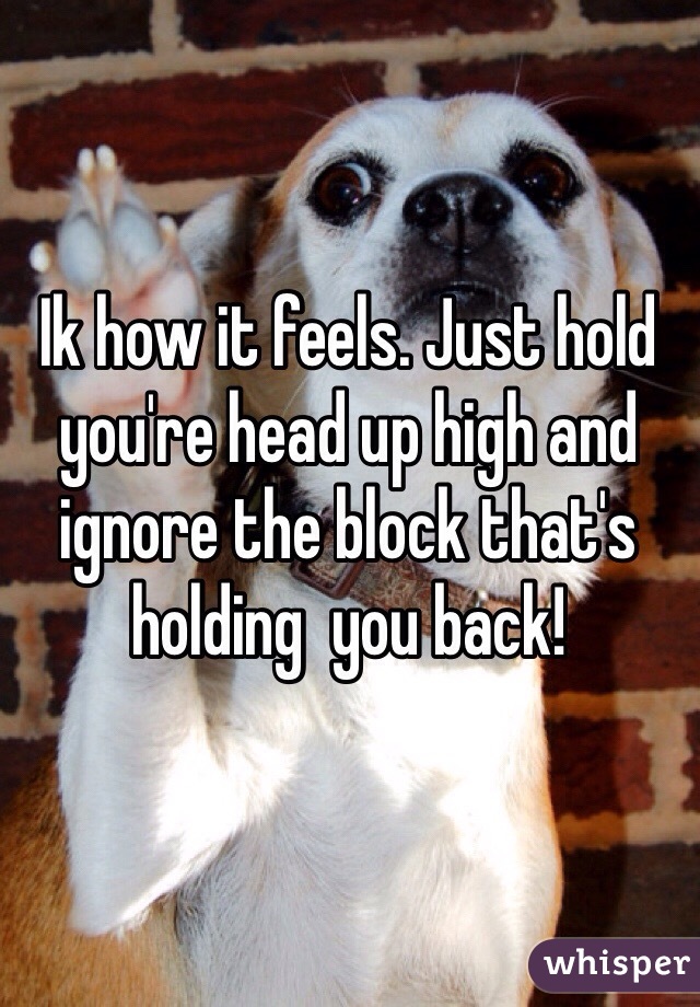 Ik how it feels. Just hold you're head up high and ignore the block that's holding  you back! 