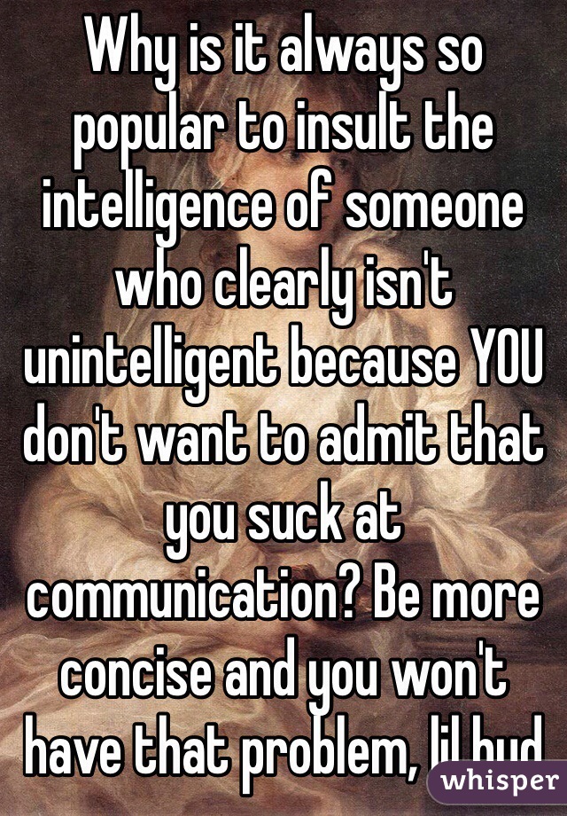 Why is it always so popular to insult the intelligence of someone who clearly isn't unintelligent because YOU don't want to admit that you suck at communication? Be more concise and you won't have that problem, lil bud