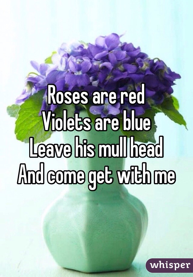 Roses are red
Violets are blue
Leave his mull head 
And come get with me