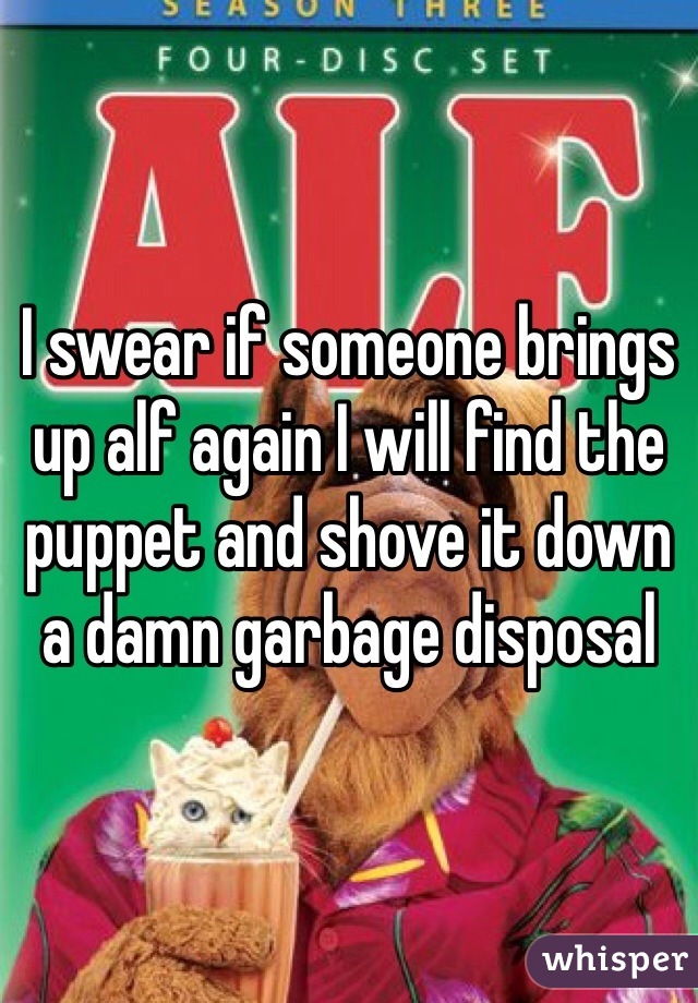 I swear if someone brings up alf again I will find the puppet and shove it down a damn garbage disposal 