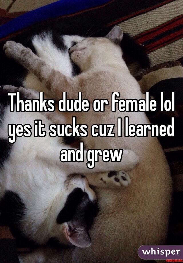 Thanks dude or female lol yes it sucks cuz I learned and grew
