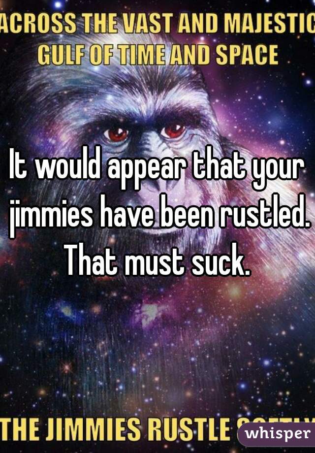 It would appear that your jimmies have been rustled. That must suck. 