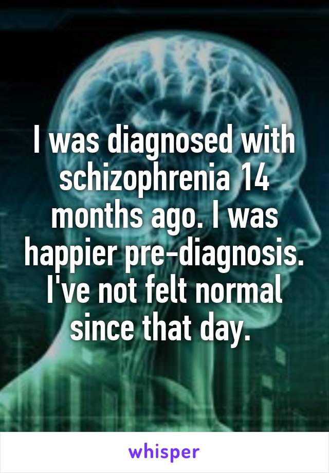 I was diagnosed with schizophrenia 14 months ago. I was happier pre-diagnosis. I've not felt normal since that day. 