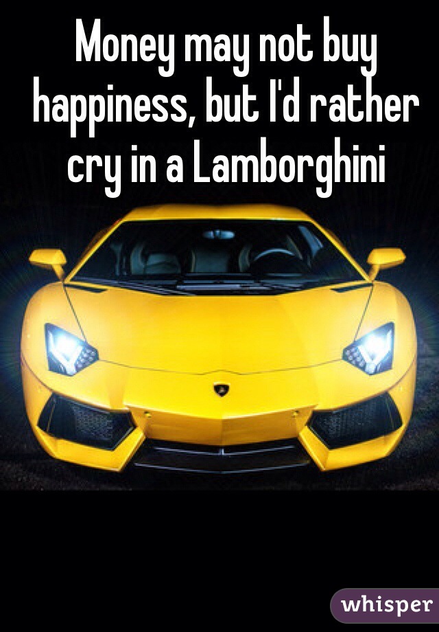 Money may not buy happiness, but I'd rather cry in a Lamborghini 