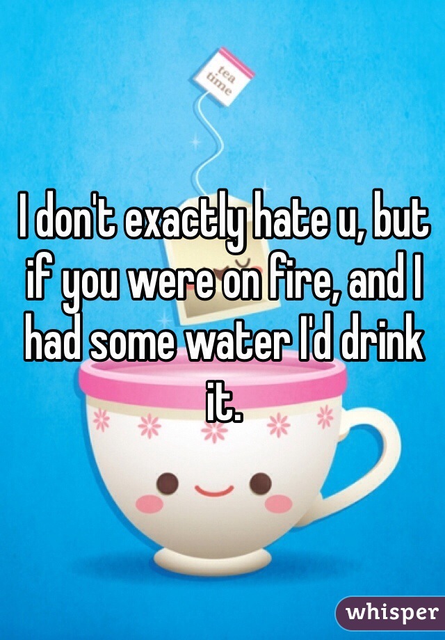 I don't exactly hate u, but if you were on fire, and I had some water I'd drink it.