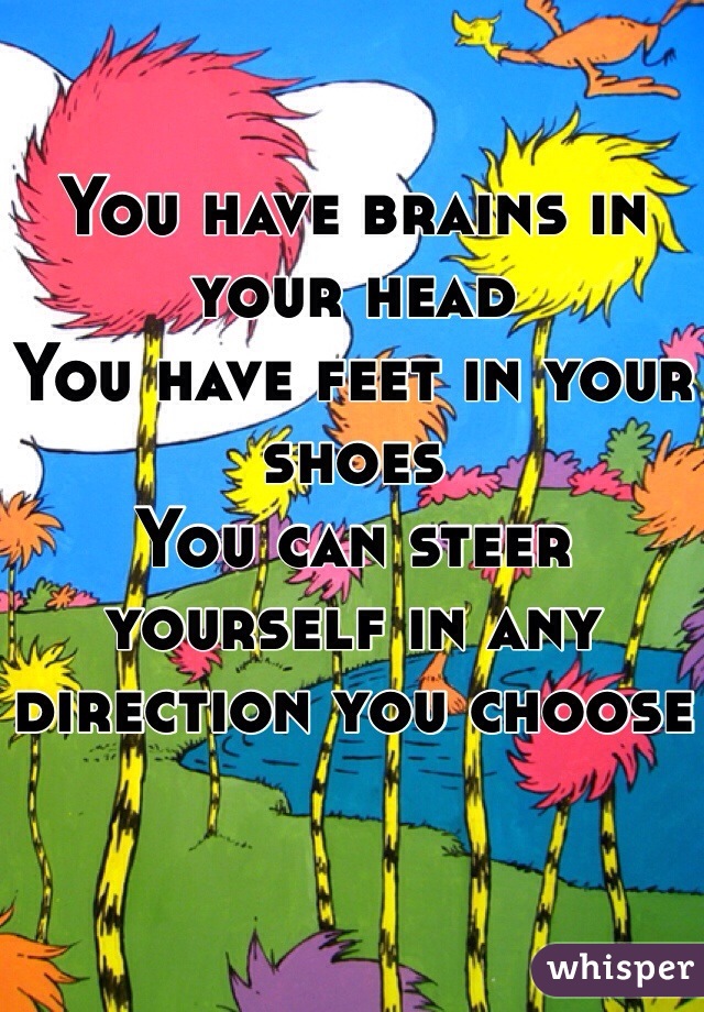 You have brains in your head
You have feet in your shoes
You can steer yourself in any direction you choose 