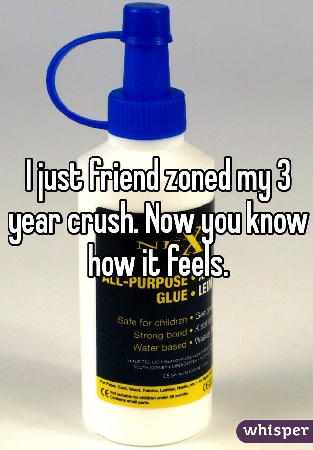 I just friend zoned my 3 year crush. Now you know how it feels.