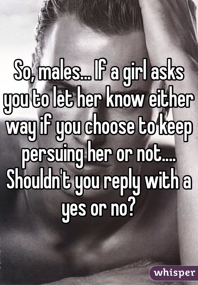 So, males... If a girl asks you to let her know either way if you choose to keep persuing her or not.... Shouldn't you reply with a yes or no?