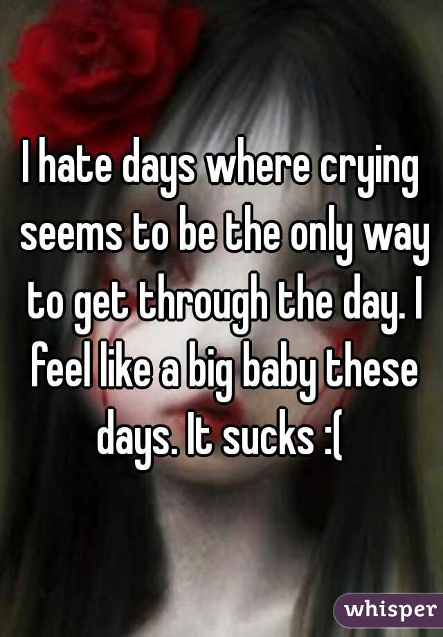 I hate days where crying seems to be the only way to get through the day. I feel like a big baby these days. It sucks :( 
