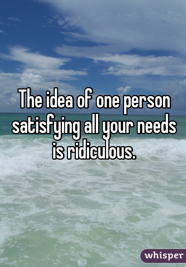 The idea of one person satisfying all your needs 
is ridiculous. 
