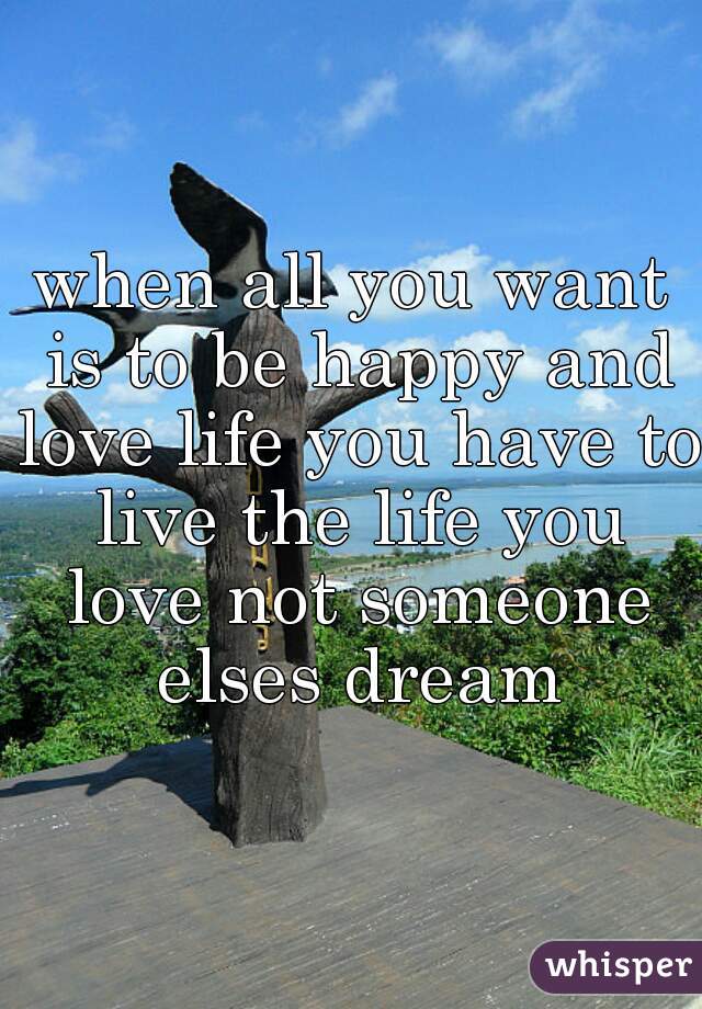 when all you want is to be happy and love life you have to live the life you love not someone elses dream
