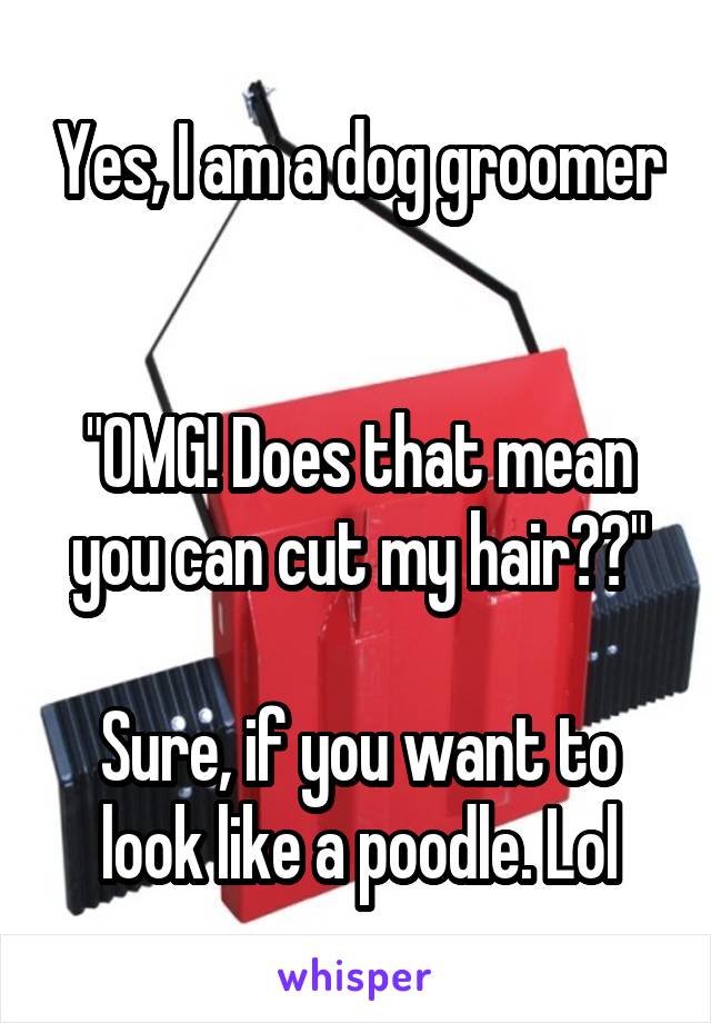 Yes, I am a dog groomer 

"OMG! Does that mean you can cut my hair??"

Sure, if you want to look like a poodle. Lol