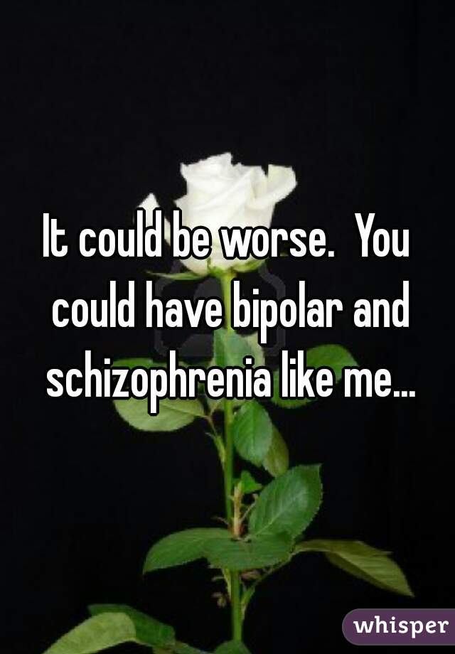It could be worse.  You could have bipolar and schizophrenia like me...