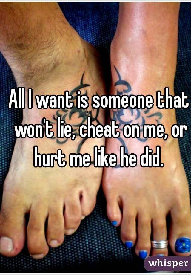 All I want is someone that won't lie, cheat on me, or hurt me like he did. 