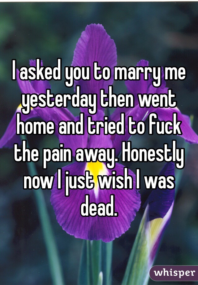 I asked you to marry me yesterday then went home and tried to fuck the pain away. Honestly now I just wish I was dead.