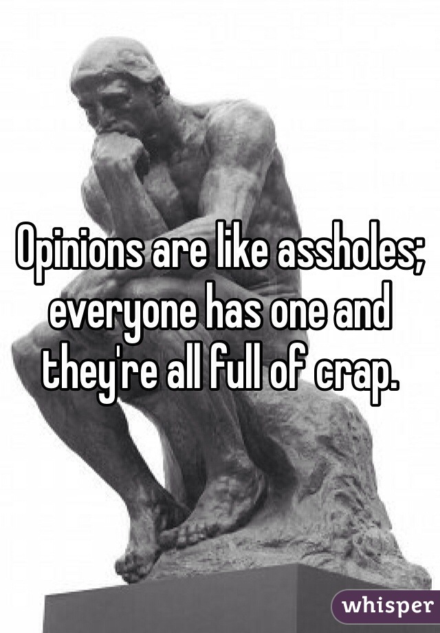 Opinions are like assholes; everyone has one and they're all full of crap.