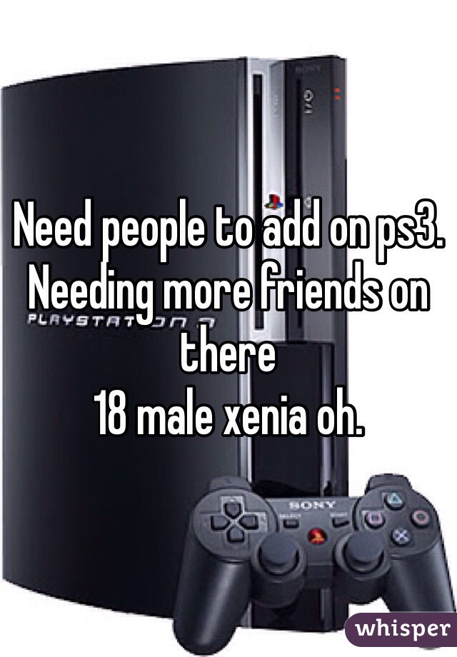 Need people to add on ps3. Needing more friends on there 
18 male xenia oh.