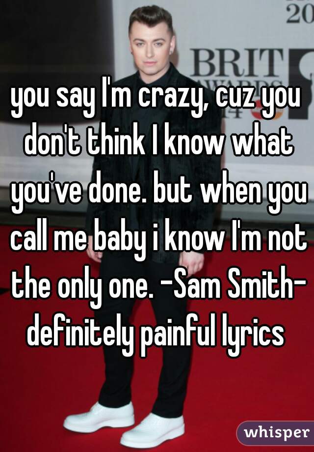 you say I'm crazy, cuz you don't think I know what you've done. but when you call me baby i know I'm not the only one. -Sam Smith- definitely painful lyrics 