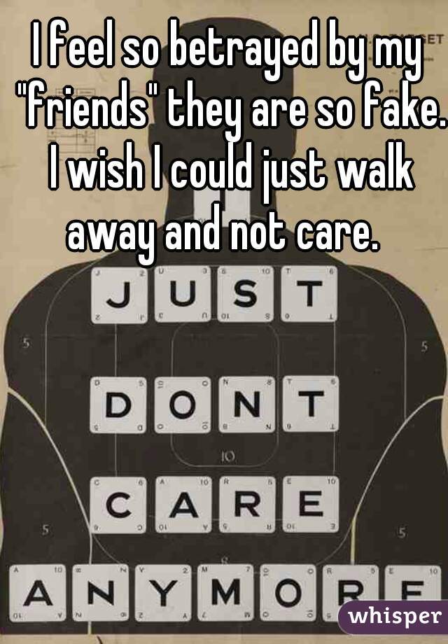 I feel so betrayed by my "friends" they are so fake. I wish I could just walk away and not care.  