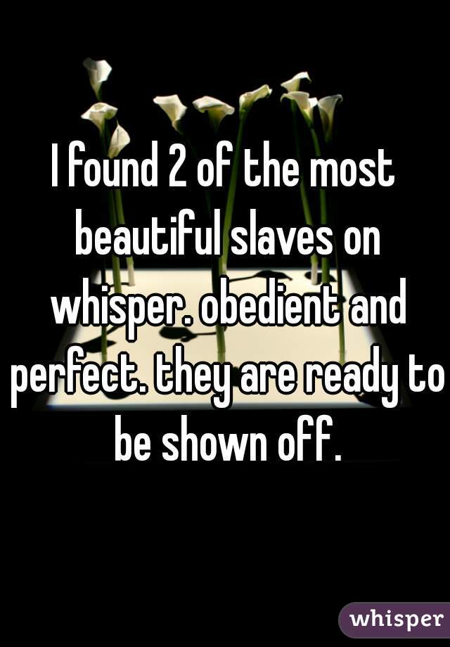 I found 2 of the most beautiful slaves on whisper. obedient and perfect. they are ready to be shown off.