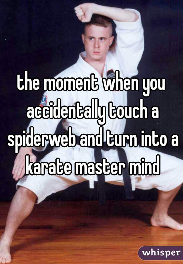 the moment when you accidentally touch a spiderweb and turn into a karate master mind