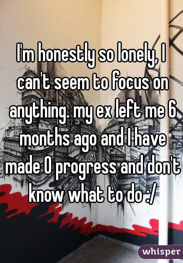 I'm honestly so lonely, I can't seem to focus on anything. my ex left me 6 months ago and I have made 0 progress and don't know what to do :/