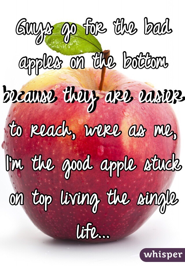 Guys go for the bad apples on the bottom because they are easier to reach, were as me, I'm the good apple stuck on top living the single life...