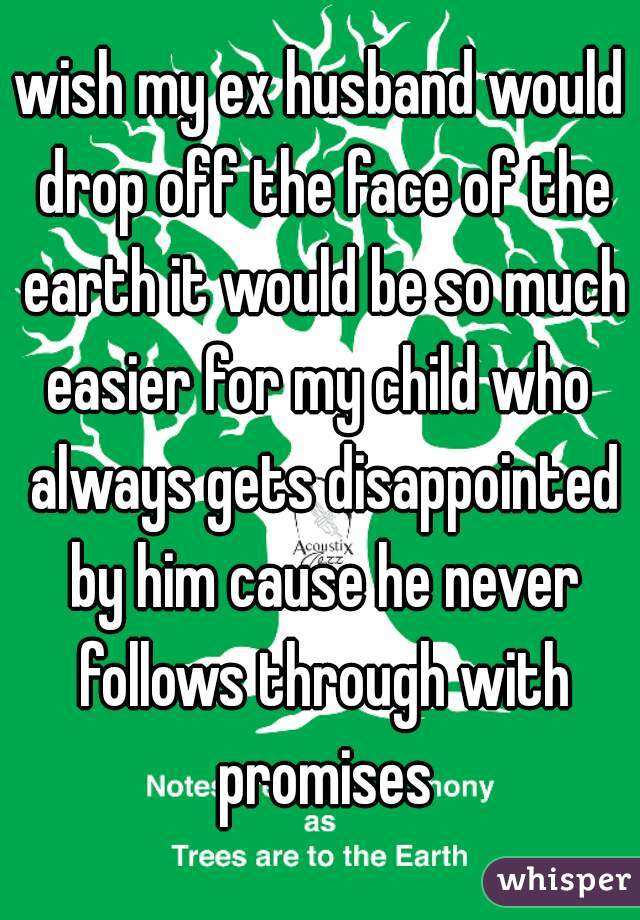 wish my ex husband would drop off the face of the earth it would be so much easier for my child who  always gets disappointed by him cause he never follows through with promises