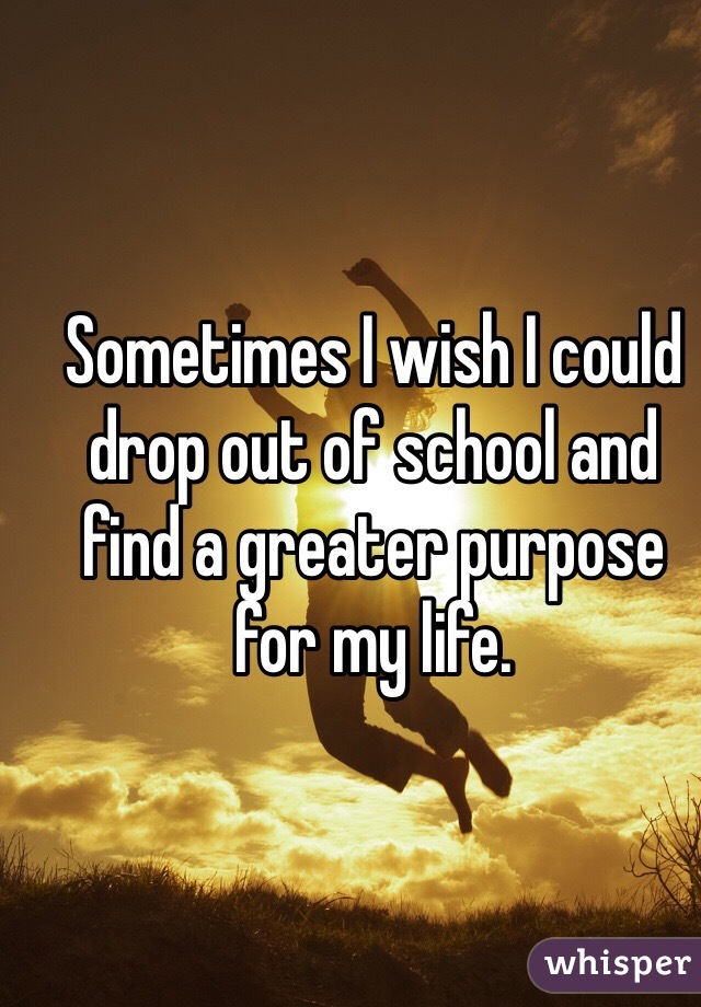 Sometimes I wish I could drop out of school and find a greater purpose for my life. 