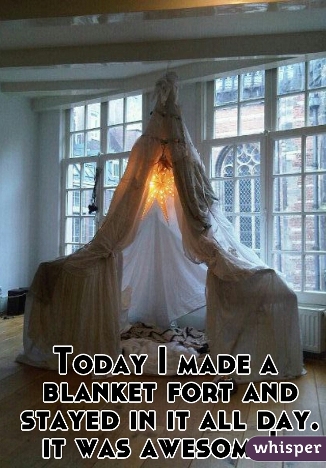 Today I made a blanket fort and stayed in it all day.
it was awesome! 