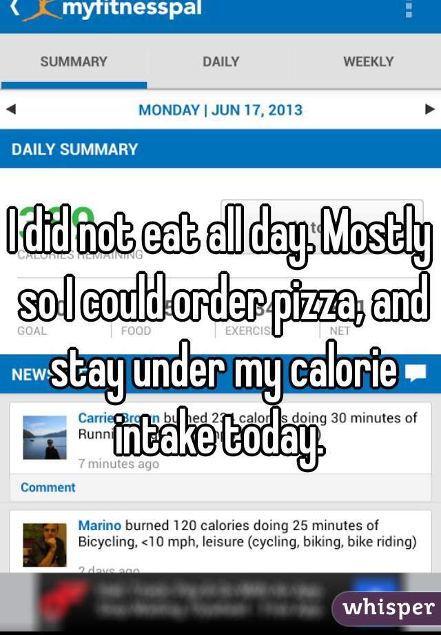 I did not eat all day. Mostly so I could order pizza, and stay under my calorie intake today. 