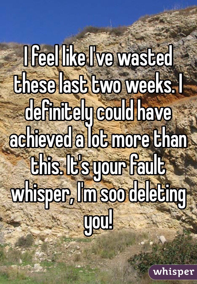 I feel like I've wasted these last two weeks. I definitely could have achieved a lot more than this. It's your fault whisper, I'm soo deleting you!