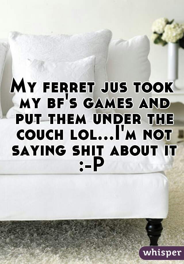 My ferret jus took my bf's games and put them under the couch lol...I'm not saying shit about it :-P 