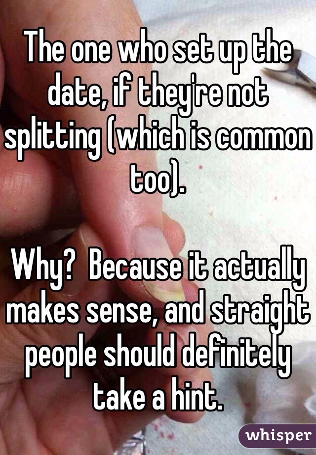 The one who set up the date, if they're not splitting (which is common too).

Why?  Because it actually makes sense, and straight people should definitely take a hint.