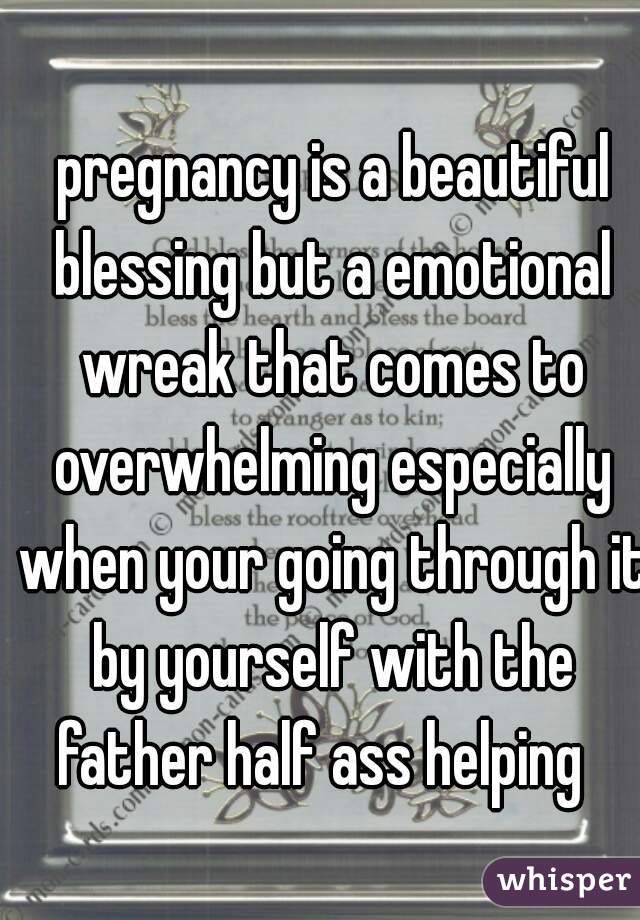  pregnancy is a beautiful blessing but a emotional wreak that comes to overwhelming especially when your going through it by yourself with the father half ass helping  