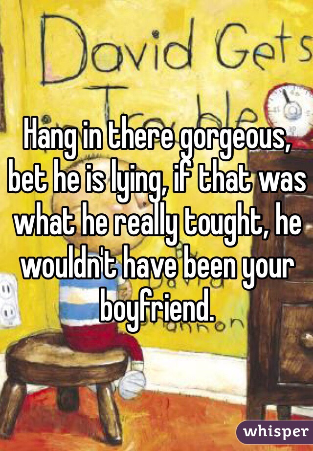Hang in there gorgeous, bet he is lying, if that was what he really tought, he wouldn't have been your boyfriend. 
