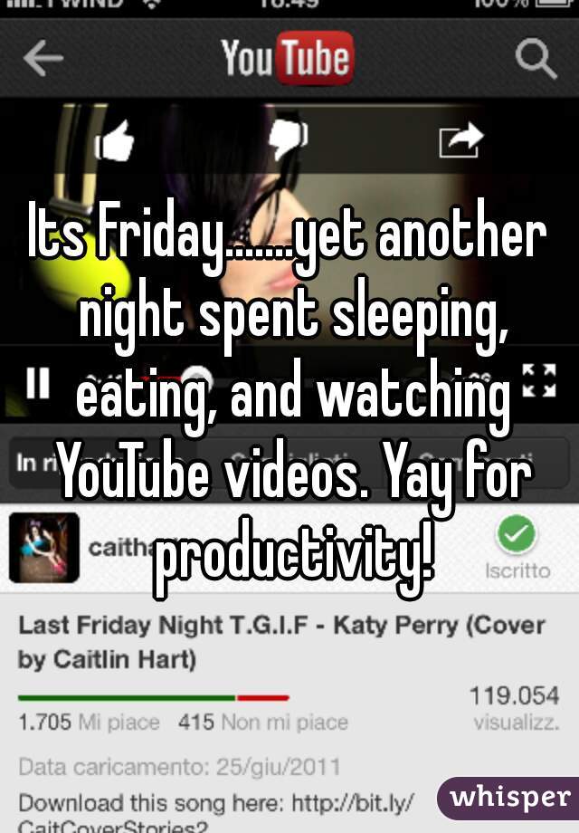 Its Friday.......yet another night spent sleeping, eating, and watching YouTube videos. Yay for productivity!